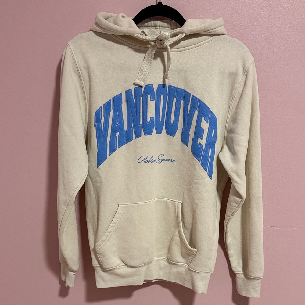 Beige Hoodie with Blue Vancouver Print